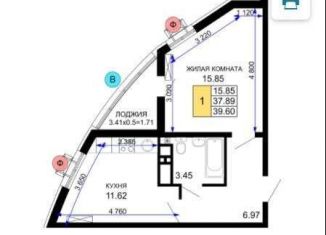 Продается 1-комнатная квартира, 43 м2, Краснодар, микрорайон Черемушки