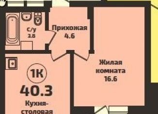 Однокомнатная квартира на продажу, 40.3 м2, Новосибирск, улица Краузе, 811, ЖК Инфинити