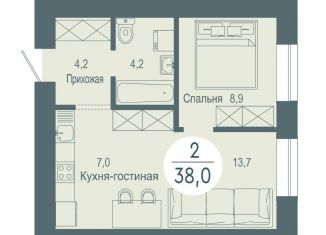 Продам двухкомнатную квартиру, 38 м2, Красноярск, ЖК Скандис озеро, улица Авиаторов, 32