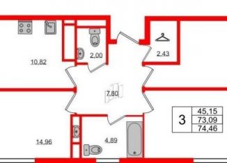 Продам 3-комнатную квартиру, 74.5 м2, Санкт-Петербург, Планерная улица, 91к2, ЖК Нью Тайм