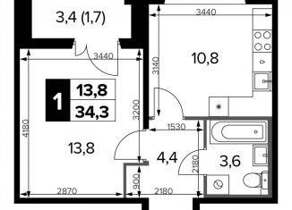 1-ком. квартира на продажу, 34.1 м2, Москва, станция Водники, Ленинградское шоссе, 228к6