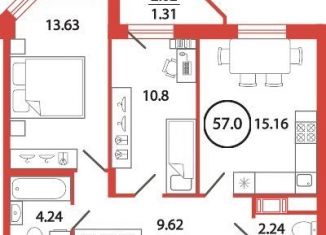 Продажа двухкомнатной квартиры, 57 м2, Санкт-Петербург, метро Улица Дыбенко, улица Дыбенко