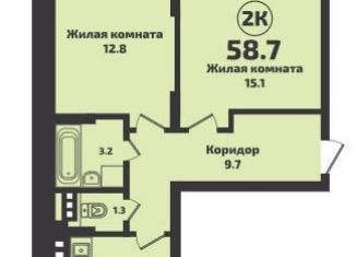 Продается двухкомнатная квартира, 58.7 м2, Новосибирская область, улица Краузе, 23