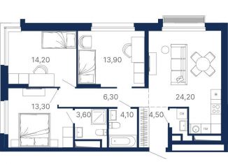 Продажа 3-ком. квартиры, 85.8 м2, Екатеринбург, ЖК Парк Столиц