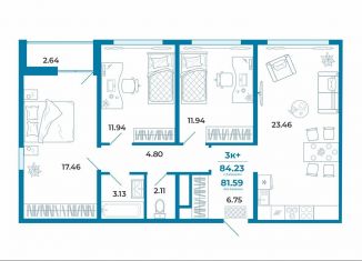 Продается 3-комнатная квартира, 80.9 м2, Тюмень, ЖК Мозаика Парк