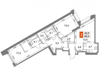 Двухкомнатная квартира на продажу, 80 м2, Москва, метро Калужская, улица Академика Волгина, 2с3
