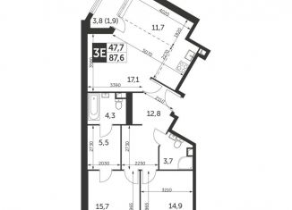 Продажа трехкомнатной квартиры, 87.6 м2, Москва, ЖК Архитектор, улица Академика Волгина, 2с1