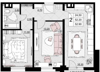 2-комнатная квартира на продажу, 52.9 м2, Анапа