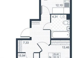2-комнатная квартира на продажу, 57.3 м2, Ленинградская область, Славянская улица, 8к2