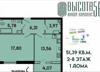 Продажа 1-комнатной квартиры, 51.4 м2, Калининград, ЖК Высота 56