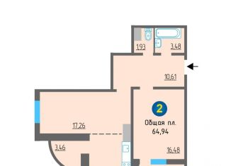 Продам двухкомнатную квартиру, 62 м2, Калужская область, Минская улица, 13