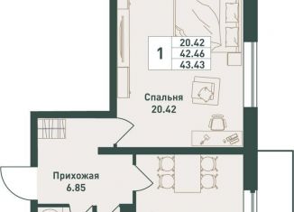 Продается 1-комнатная квартира, 43.4 м2, городской посёлок имени Свердлова