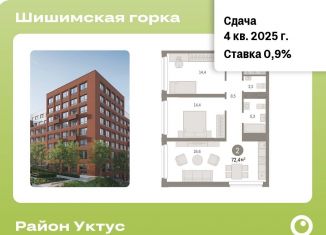 2-комнатная квартира на продажу, 72.4 м2, Екатеринбург, ЖК Шишимская Горка, Благодатская улица