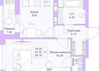 Однокомнатная квартира на продажу, 36.2 м2, Казань, Советский район