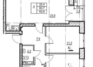 Продам 2-ком. квартиру, 62 м2, Мурино, ЖК Материк