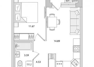 Продается 1-комнатная квартира, 34.7 м2, поселок Бугры