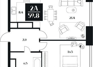 2-комнатная квартира на продажу, 59.8 м2, Москва, улица Серпуховский Вал, 1, улица Серпуховский Вал