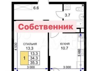 Продажа однокомнатной квартиры, 37 м2, Краснодар