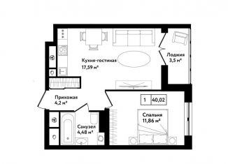 Продам 1-комнатную квартиру, 40 м2, Тула, улица Седова, 26к1, ЖК Фамилия
