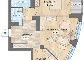2-комнатная квартира на продажу, 68.2 м2, Екатеринбург, ЖК Просторы