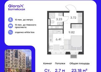 Продаю квартиру студию, 23.2 м2, Санкт-Петербург, улица Шкапина, 43-45, муниципальный округ Екатерингофский