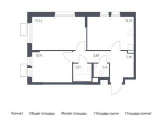 Продается 2-комнатная квартира, 53.6 м2, Московская область, жилой комплекс Квартал Ивакино, к3