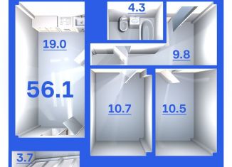 Продается 2-ком. квартира, 56.1 м2, деревня Борисовичи, Балтийская улица, 9, ЖК Спортивный Квартал