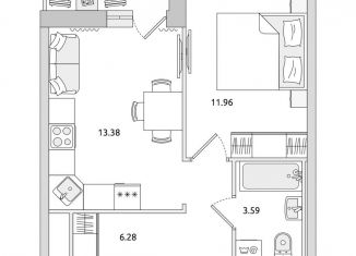 Продажа 1-комнатной квартиры, 35.2 м2, поселок Бугры