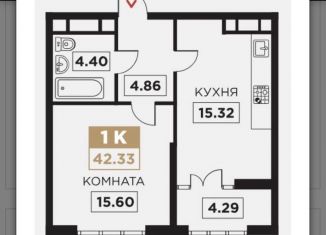 Продаю однокомнатную квартиру, 42.3 м2, Краснодар, Школьная улица, 1
