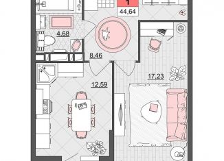 Продажа 1-комнатной квартиры, 44.6 м2, Краснодар, Прикубанский округ