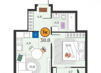 Продается однокомнатная квартира, 38.8 м2, Тюмень, улица Мельникайте, 151к1, Восточный округ