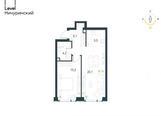 Двухкомнатная квартира на продажу, 50.6 м2, Москва, ЗАО, жилой комплекс Левел Мичуринский, к3