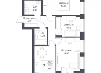 Продаю 3-комнатную квартиру, 77 м2, Новосибирская область