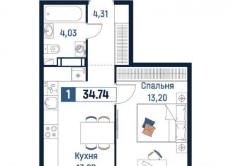 Продаю 1-ком. квартиру, 34.7 м2, Мурино