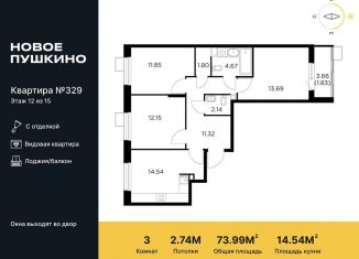 Продается трехкомнатная квартира, 74 м2, Московская область, Сретенская улица