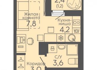 Продам квартиру студию, 19.8 м2, Екатеринбург, жилой комплекс Новокольцовский, 6