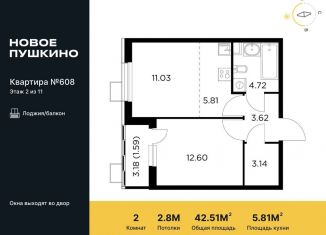 Продается 2-ком. квартира, 42.5 м2, Пушкино, жилой комплекс Новое Пушкино, к20