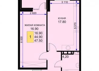 Продам 1-комнатную квартиру, 47.4 м2, Краснодарский край, Казачья улица, 6к2