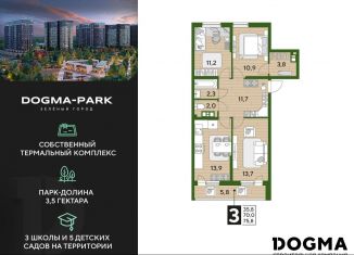 Продается трехкомнатная квартира, 75.8 м2, Краснодар, Прикубанский округ