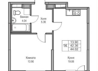 1-комнатная квартира на продажу, 42.4 м2, Санкт-Петербург, Ивинская улица, 1к2