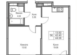 Однокомнатная квартира на продажу, 42.4 м2, Санкт-Петербург, Ивинская улица, 1к2