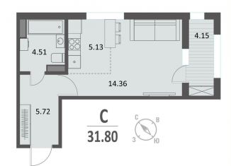 Продам квартиру студию, 31.8 м2, Курск, Центральный округ