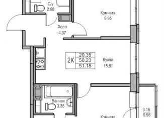 Продажа двухкомнатной квартиры, 50.2 м2, Санкт-Петербург, муниципальный округ Лахта-Ольгино, Ивинская улица, 1к2