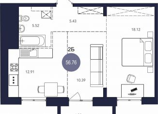 Продам 2-ком. квартиру, 56.8 м2, Братск