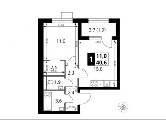 Продам 1-ком. квартиру, 40.6 м2, поселение Мосрентген