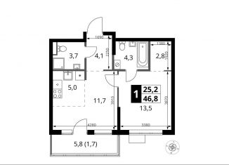 Продам 2-ком. квартиру, 46.8 м2, поселение Мосрентген