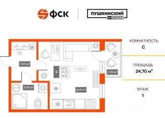 Продается квартира студия, 24.7 м2, Пушкин, улица Архитектора Данини, 23к1