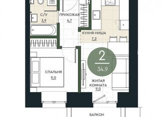 Продажа 2-ком. квартиры, 34.9 м2, Красноярск