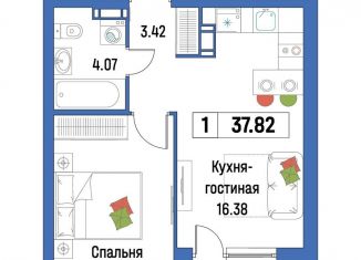 Продажа 1-ком. квартиры, 37.8 м2, Мурино, ЖК Урбанист