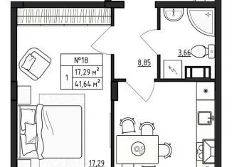 Продается 1-ком. квартира, 41.6 м2, деревня Малое Верево